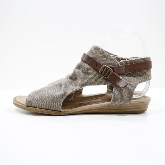 Blowfish Malibu Burma Brown Canvas Leather Strap Flat Gladiator Sandals - 8 - Picture 1 of 7